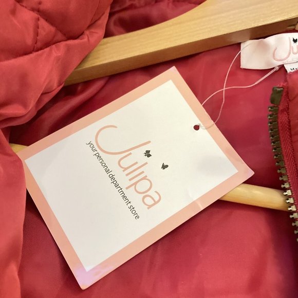 BNWT SIZE 14 JULIPA RED CRIMSON CLARET DIAMOND PADDED ZIP BUTTON JACKET COAT - Picture 11 of 12